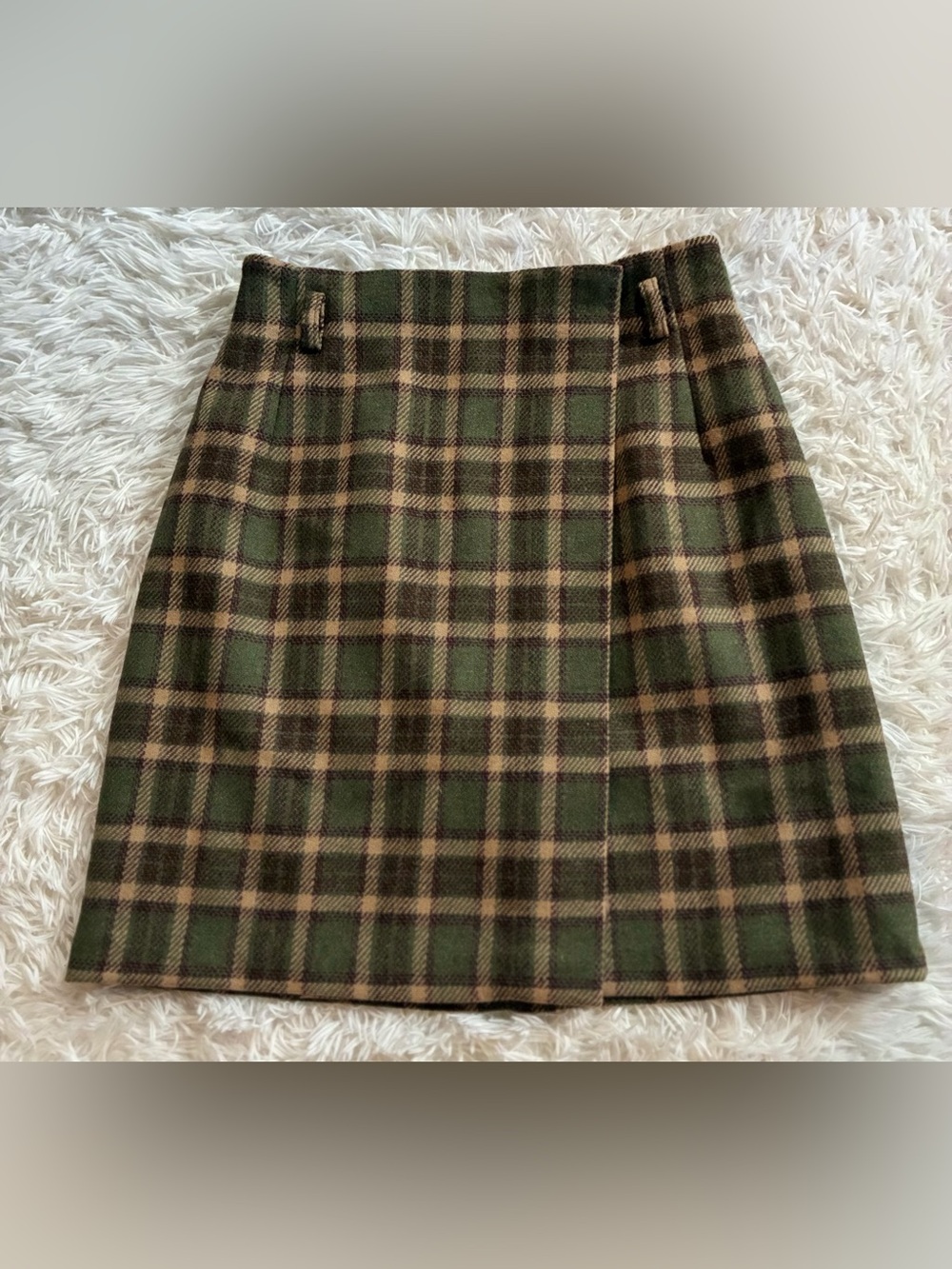 VINTAGE Eddie Bauer Twee 70s Academia Retro Preppy 90s Wool Plaid Skirt Green 8